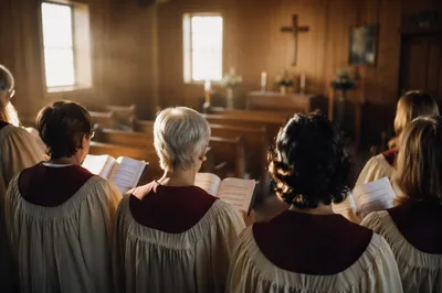 Church Choir Singing in Morning Chapel Light