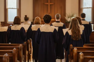 Choir Singing in Modest Wooden Church