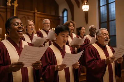 Church Choir Rehearsal in Warm Sanctuary