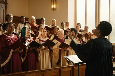Church Choir Rehearsal in Bright Sanctuary
