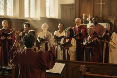 Choir Rehearsal in Bright Church Sanctuary