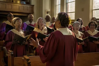 Church Choir Singing in Sunlit Sanctuary