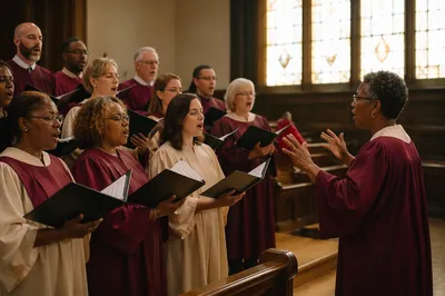Choir Rehearsal in Warm Church Light