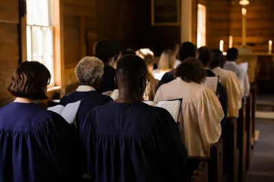 Church Choir Singing in Warm Wooden Sanctuary