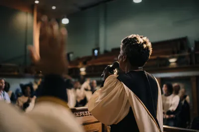 Robed Choir Worship in Modest Sanctuary