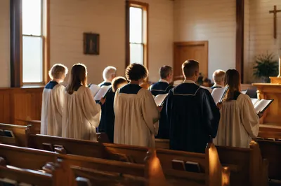 Choir Rehearsal in Wooden Church Sanctuary
