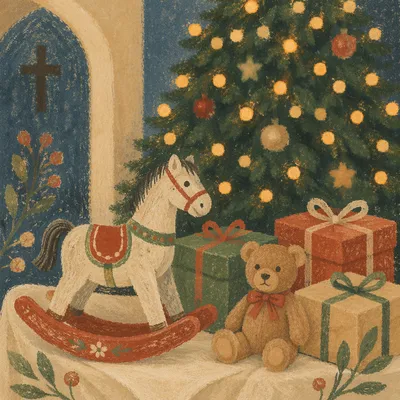 Christmas Toy Drive Gifts in Church Foyer