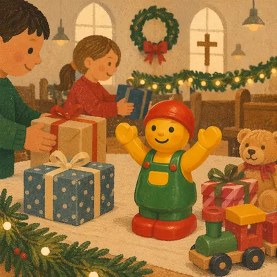 Christmas Toy Drive Gifts in Church Hall