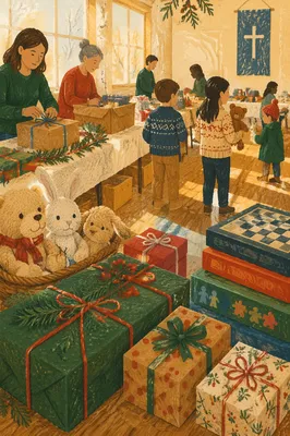 Christmas Toy Drive Gifts in Church Hall