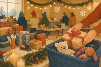 Christmas Toy Drive Gifts in Church Hall