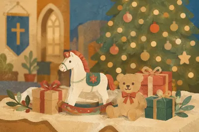 Christmas Toy Drive Gifts in Church Foyer