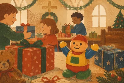 Christmas Toy Drive Gifts in Church Hall