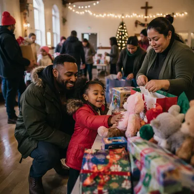 Families and Volunteers at Christmas Toy Drive