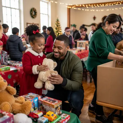 Families Choosing Gifts in Church Hall