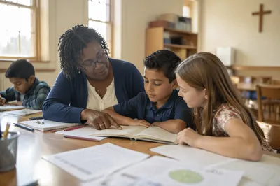 Volunteer Helping Children with Homework