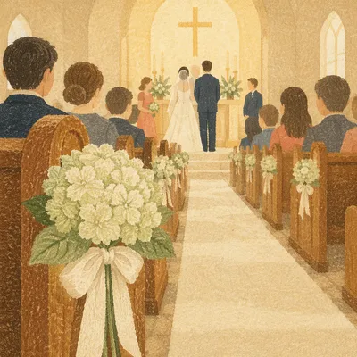 Church Aisle Wedding Altar with Hydrangeas