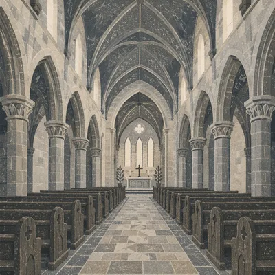 Historic Church Aisle Toward Quiet Altar