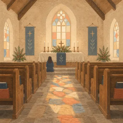Peaceful Countryside Church Aisle to Altar