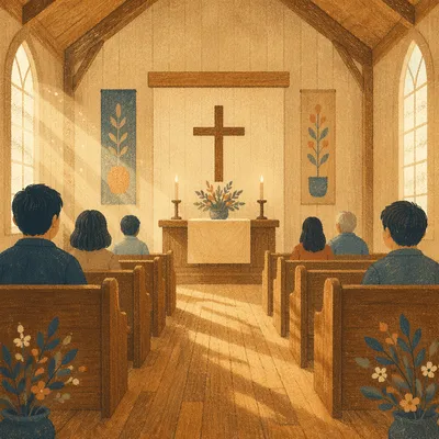 Morning Chapel Aisle Toward Wooden Altar