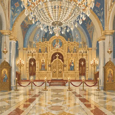Historic Church Aisle Toward Gilded Altar