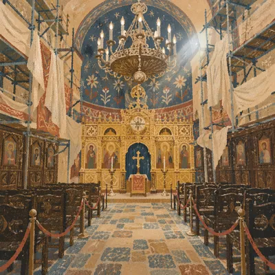 Historic Chapel Aisle Toward Gilded Altar