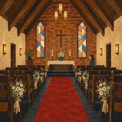 Red Chapel Aisle Toward Simple Altar