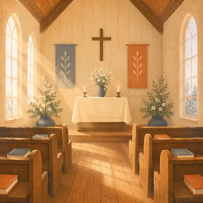 Warm Chapel Aisle Leading to Altar