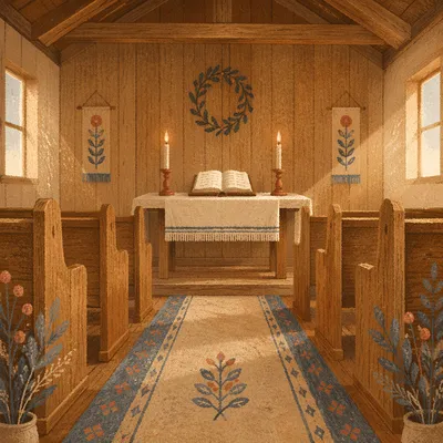 Quiet Chapel Aisle Toward Simple Altar