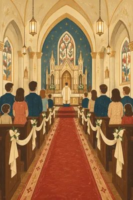 Reverent Church Aisle to Ornate Altar