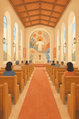 Modern Church Aisle Toward Simple Altar