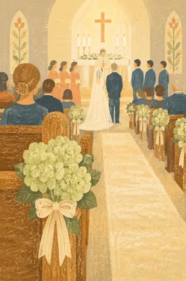 Church Aisle with Hydrangea Wedding Pew
