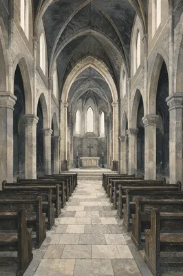 Historic Church Aisle Toward Quiet Altar
