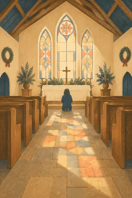 Quiet Church Aisle Toward Simple Altar