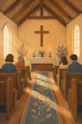 Warm Chapel Aisle Toward Simple Altar