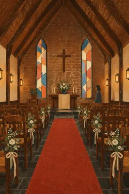 Red Chapel Aisle Leading to Altar