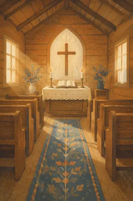 Quiet Chapel Aisle Toward Altar