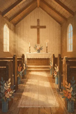 Quiet Church Aisle Toward Wooden Altar