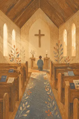 Quiet Chapel Aisle Toward Morning Altar