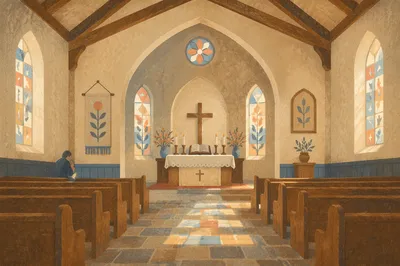 Quiet Church Aisle Toward Simple Altar