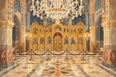 Grand Church Aisle Toward Gilded Altar