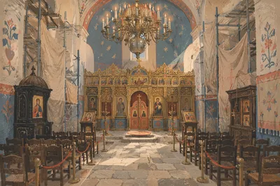 Historic Chapel Aisle Toward Gilded Altar