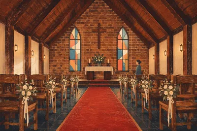 Red Aisle in Warm Contemporary Chapel