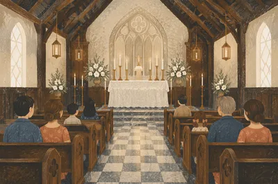 Historic Chapel Aisle Toward White Altar