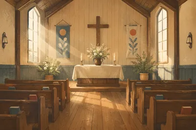 Morning Chapel Aisle Toward Simple Altar