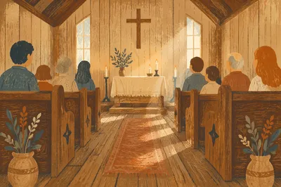 Morning Chapel Aisle Toward Simple Altar