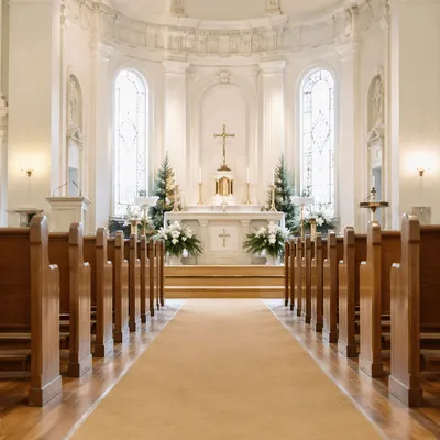Serene Church Aisle Leading to Altar