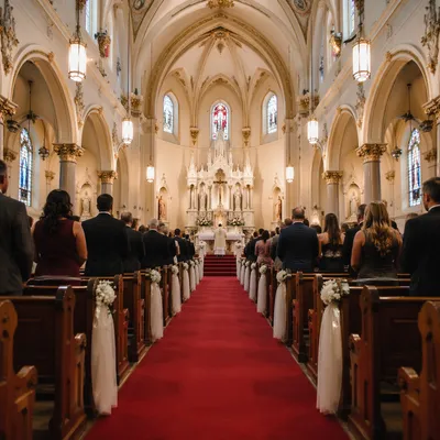 Red Carpet Church Aisle to Ornate Altar