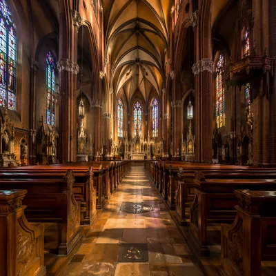 Historic Church Aisle Toward Ornate Altar