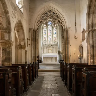 Historic Church Aisle Toward Ivory Altar