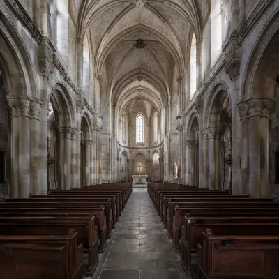 Historic Church Aisle Leading to Quiet Altar